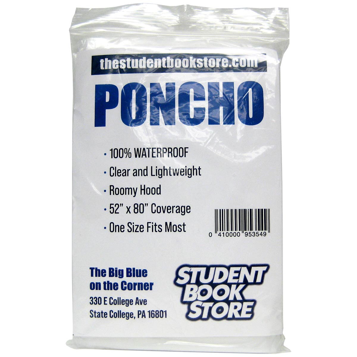 poncho lightweight clear in Student Book Store packaging